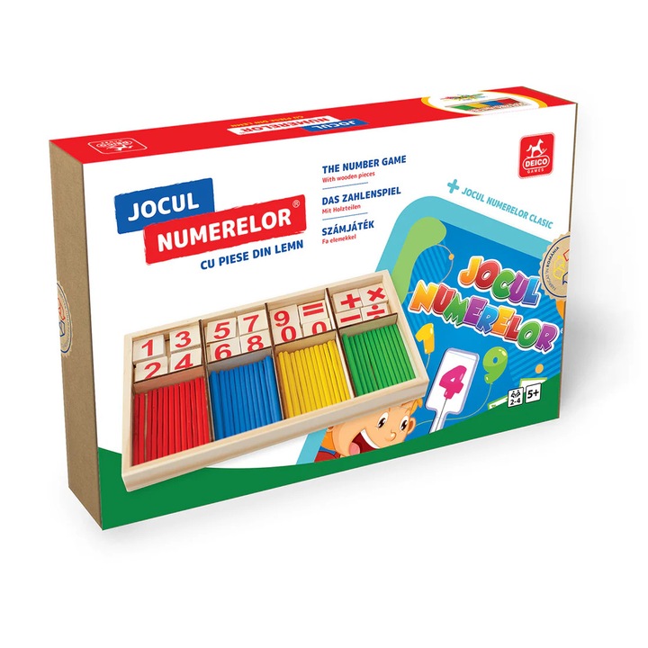 Set Premium Joc Educațional de Matematica și Logică The Number Game, Piese din Lemn, Deico Games, 5 ani