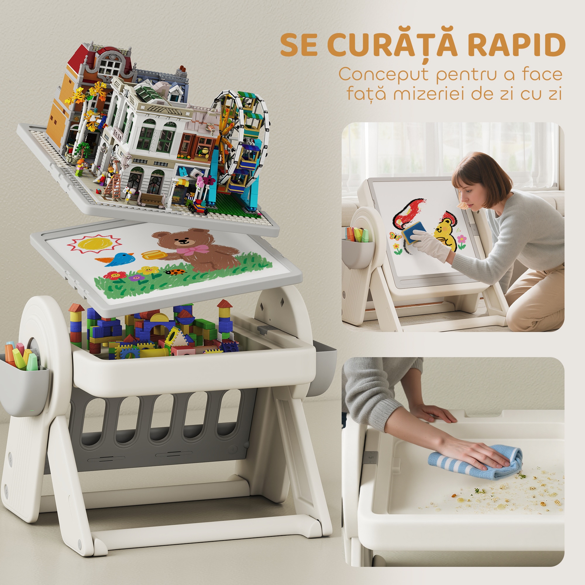 AIYAPLAY Masa multifunctionala pentru copii cu rafturi de