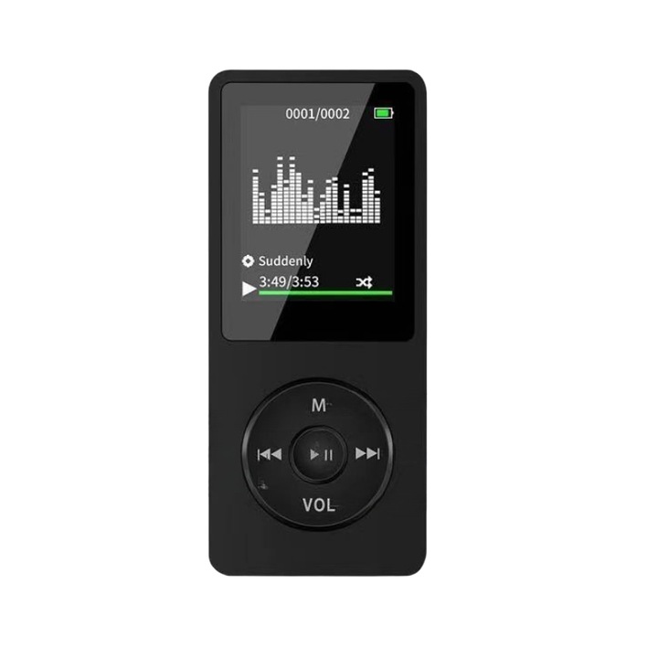 MP3 плейър, Type-C, Hi-Fi качество на звука, будилник, функция за преместване, регулиране на яркостта, 128 GB място за съхранение, капацитет на външен високоговорител, черен