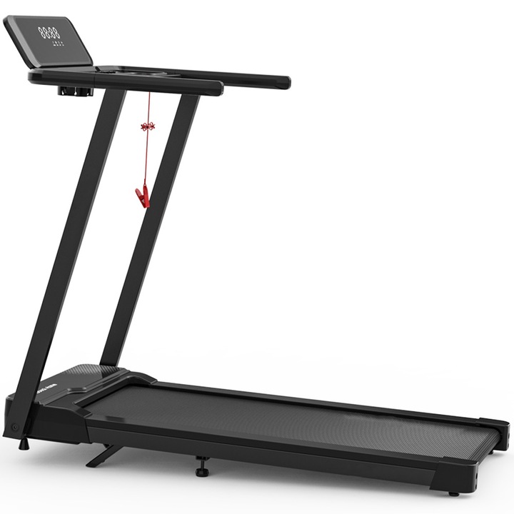 Banda de alergare electrica Smarty® MobV Home Ultra, Display LED, greutate maxima 120KG, 12 trepte de viteza (12 km/h), motor 2.5cp, suprafata alergare 102x42 cm, inclinare manuala 0-6%, aplicatie mobila, difuzoare integrate, Negru