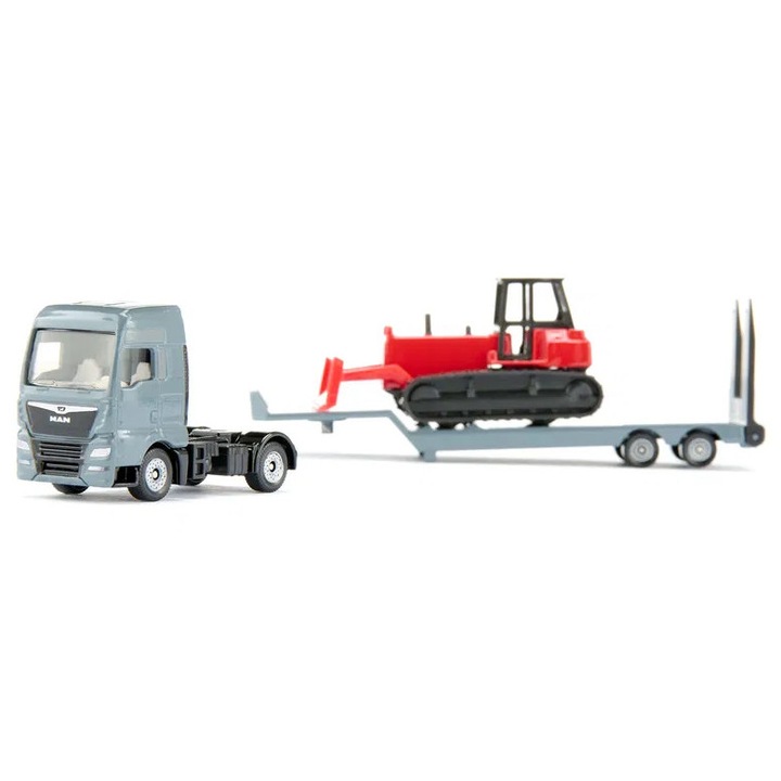 Camion Siku Metalic marca MAN cu remorca si Buldozer