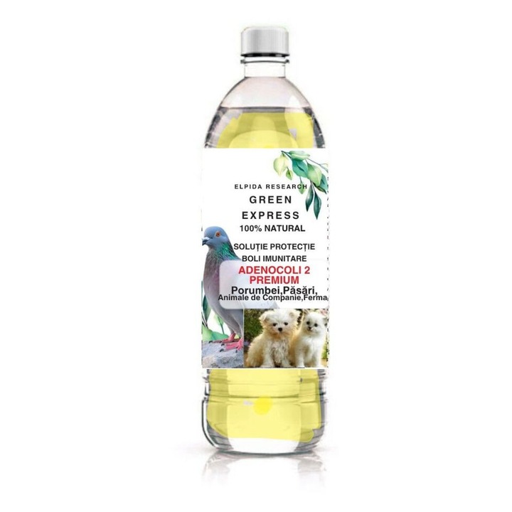 Supliment nutritiv Green Express pentru Protectia in Boli Imunitare, Adenocoli 2 Premium, 0.5 L, galben-maro deschis, destinat porumbeilor, pasarilor, animalelor de companie si ferma
