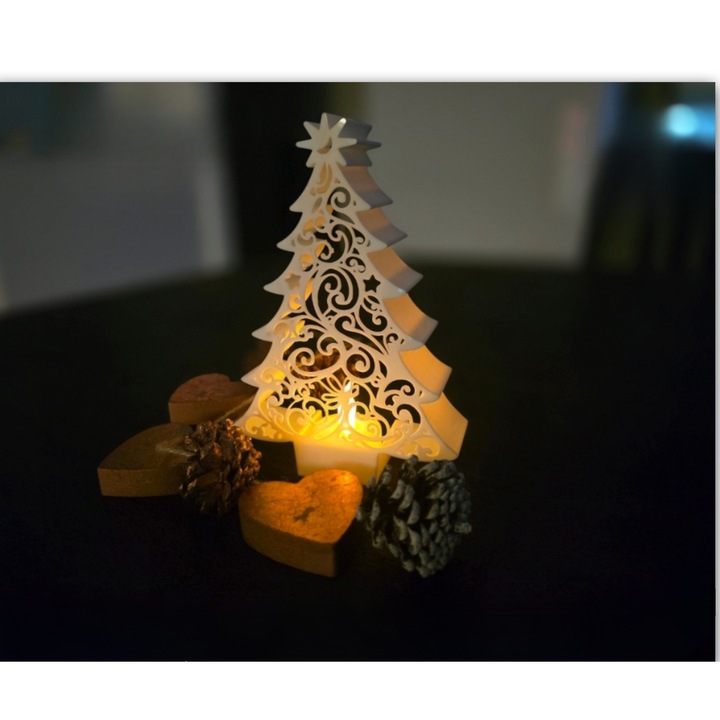 Lampa decorativa 3D "Magic Christmas Tree", cadou elegant de Craciun, lampa de masa 14x20 cm