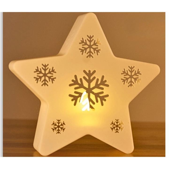 Lampa decorativa 3D "Snow Star", lampa de masa, LED integrat, lampa de masa, cadou elegant, 16x17.5 cm