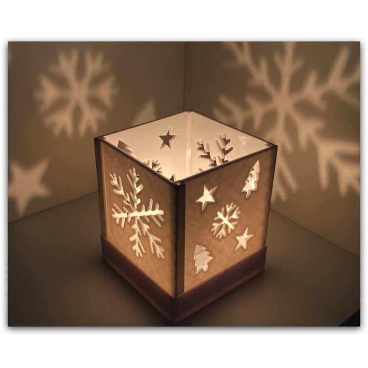 3D Decorative Lamp “Christmas Light Cube” lampa ambientala, lampa de masa, cadou elegant de Craciun 11x13 cm