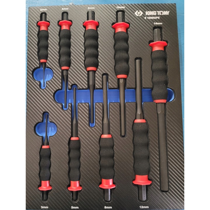 Set piroane ac King Tony 9 piese, otel aliat, manere din cauciuc, 2x140mm - 14x290mm
