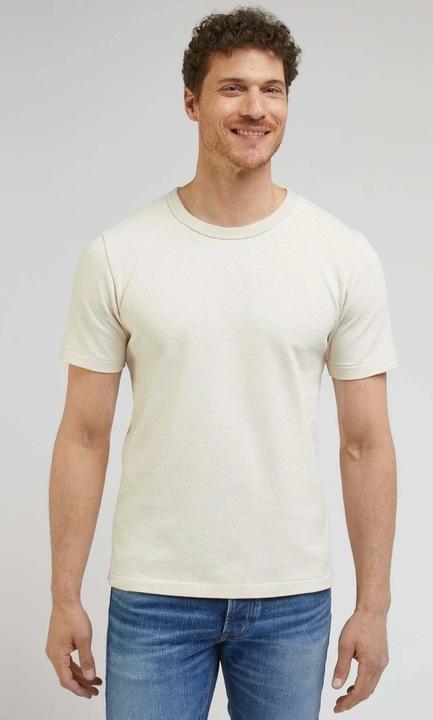 Férfi póló Lee 101 Core Tee, krém, prémium pamut, regular fit szabás, logó hímzés
