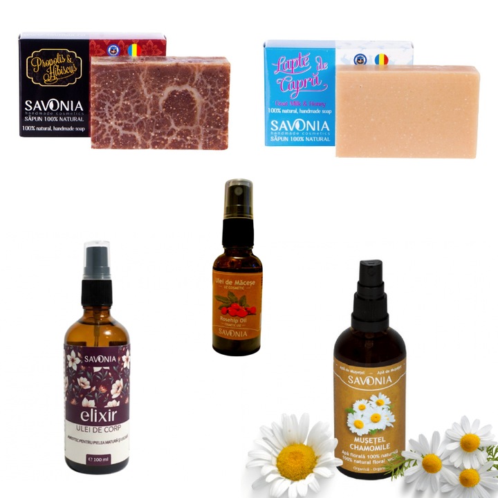 Пакет Ритуал Естествена Красота Savonia, комплект 5 продукта, Хидратация, Успокояване, Многоцветен, 90гр x 2 + 30мл + 100мл + 100мл