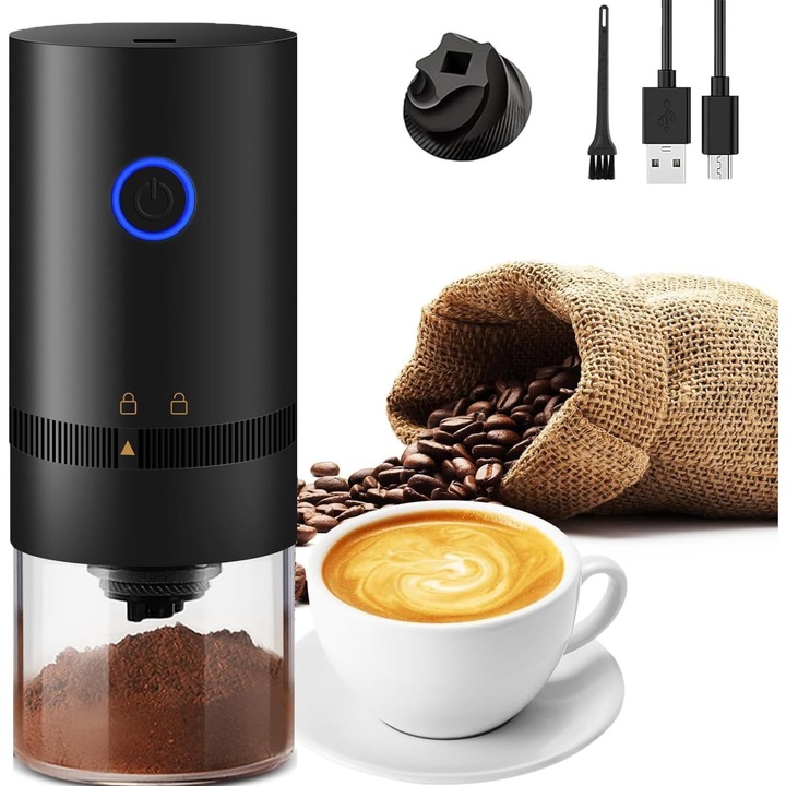 Електрическа кафемелачка, USB презареждаема, 38 настройки за смилане, преносима, 1500mAh, 25 чаши