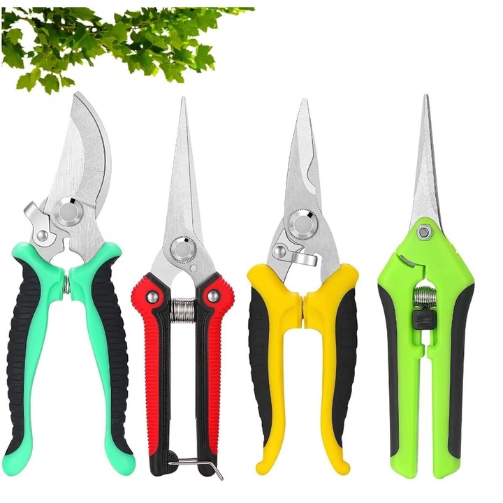 Foarfecede gradinarit, set profesional de 4 foarfece de taiat, foarfece pentru copaci, set de foarfece de gradinarit, foarfece de taiat cu bypass, taietor de copac