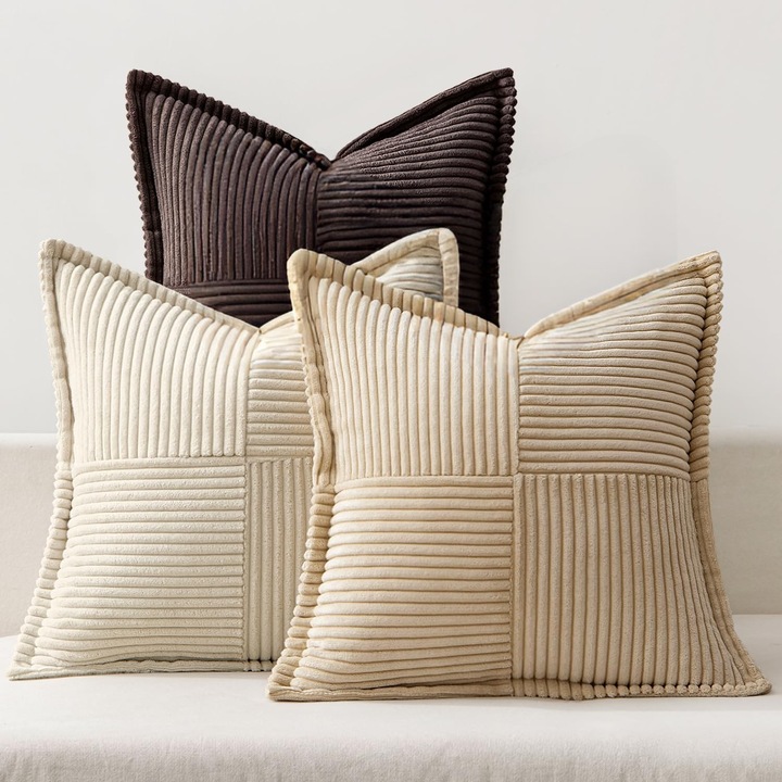 Set 3 fete de perna MIULEE, 40 x 40 cm, catifea, culoare maro si bej