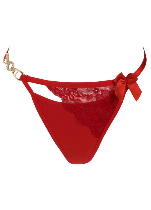 Piros tanga fehérnemű strasszokkal és masnival, Eventeam, univerzális méret, szexi design karácsonyra/szilveszterre