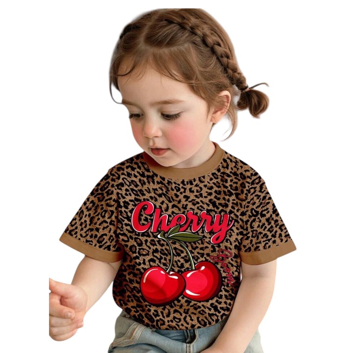 Lány póló, állatmintás, cseresznyés, 7 éves