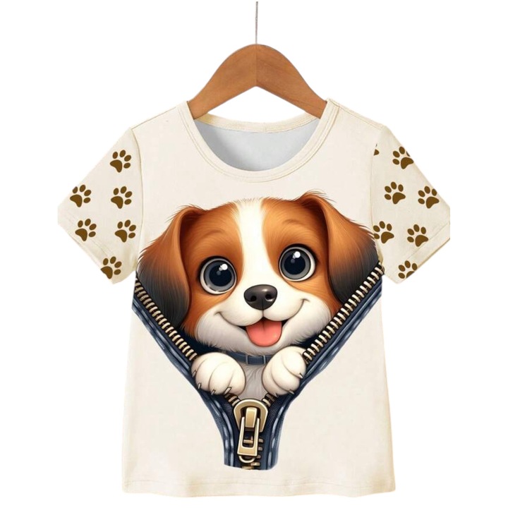 Póló lányoknak, krémszínű kutyussal, 7 éves