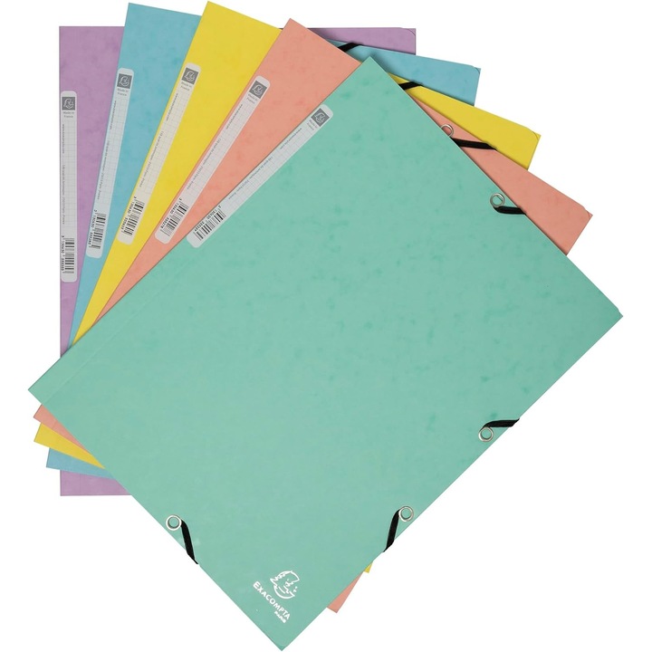 Dosar plic cu elastic, 5 buc/set, carton colorat 400 g/mp, EXACOMPTA