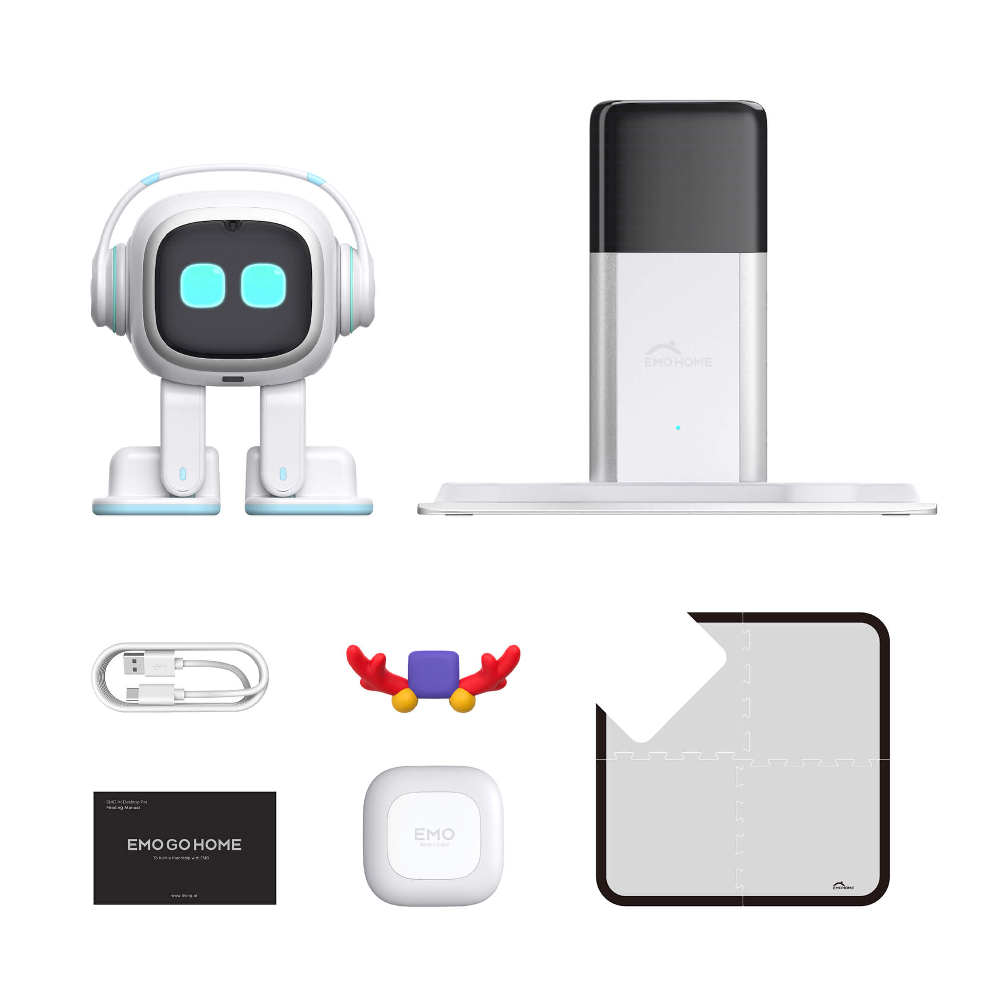 Robot Emo Go Home, Alb, AI Desktop Pet cu Statie Incarcare, Living