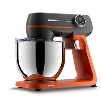 Mixer cu bol Daewoo DHM1000, putere 1000 W, 10 trepte de viteza, capacitate bol inox 7 litri, angrenaj metalic, display LED, accesorii incluse: tel, carlig framantare, palete amestecare, capac bol, negru/portocaliu