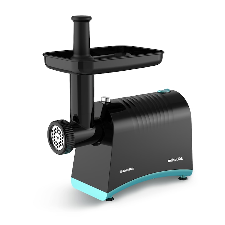 Месомелачка NobeLTek NMG1000, 1000 W, 1 кг/минута, 3 режещи диска, Аксесоари за доматен сок+колбаси, Острие от неръждаема стомана, Функция за обръщане, Черен