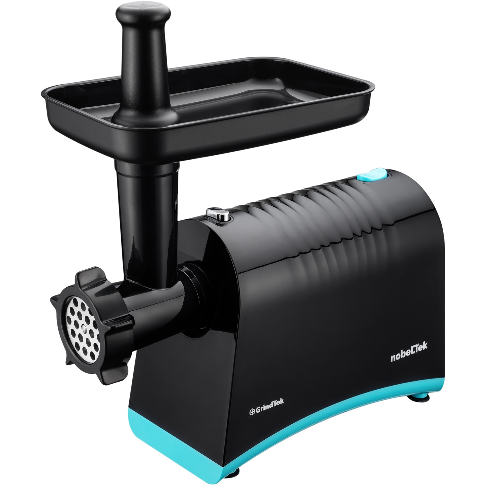 Masina de tocat carne NobeLTek NMG1000, 1000 W, 1 kg/minut, 3 discuri de taiere, accesorii suc de rosii+carnati, lama taiere din inox, functie reverse, negru