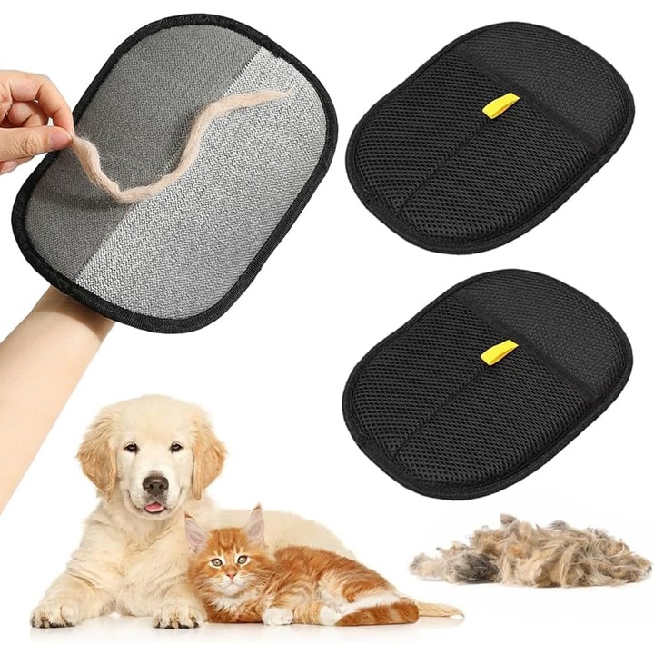 Set 2 manusa perie de indepartare pentru parul animalului de companie, Axroad Mall, Durabil, Reutilizabil, Lavabil pentru parul de caine si pisica, Pentru canapea, haine, masina, Poliester, 21.5*17.5cm, Negru