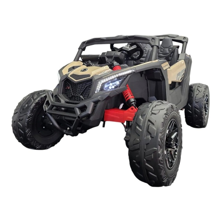 Masina electrica licenta Can-Am Maverick, pentru doua persoane, Kaki, 12V, cu telecomanda, Bluetooth, USB, 108x73x63 cm