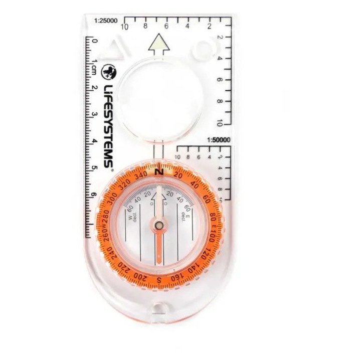 LIFESYSTEMS Iránytű, centiméteres vonalzóval, 1:25000 és 1:50000 skálákkal, fotolumineszcens elemekkel, nyakpánttal