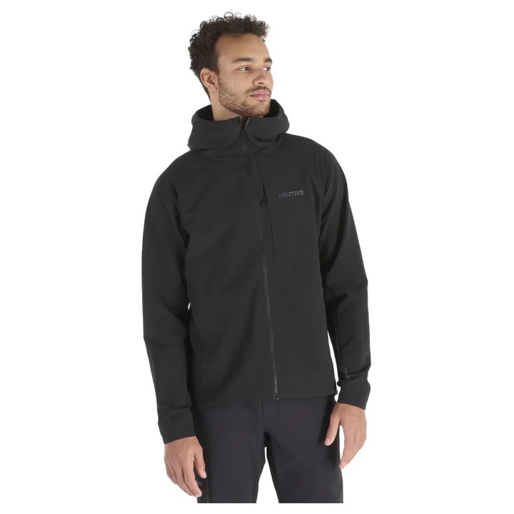Jacheta softshell barbati Marmot Pinnacle DriClime, respirabila, neagra, poliester reciclat, gluga ajustabila