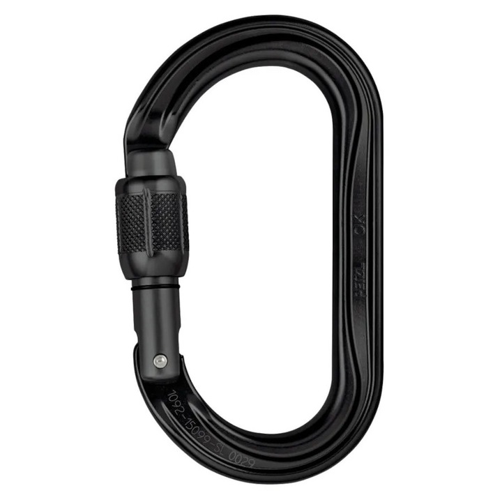 Carabina alpinism, Petzl, OK Screw Lock, oval, 25 kN, aluminiu, negru
