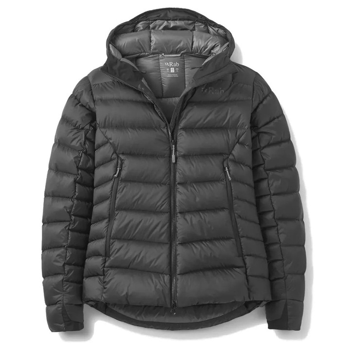 Geaca de dama Rab Electron Pro Hoody, puf natural, rezistent la apa, cu gluga, negru