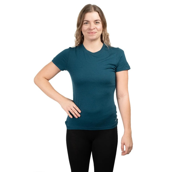 Tricou sport dama Smartwool, antibacterian, albastru, lana merinos/nylon