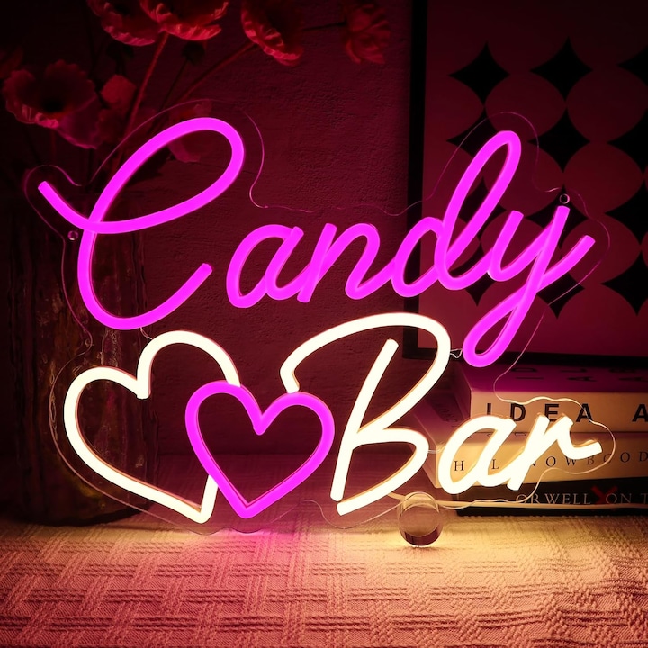 Lampa LED Decorativa Candy Bar – Semn Luminos Decorativ pentru Magazin, Cofetarie, Candy Bar & Evenimente, Panou Neon Acrilic, Ultra-Luminos, Reglaj Intensitate, 39 x 30 cm
