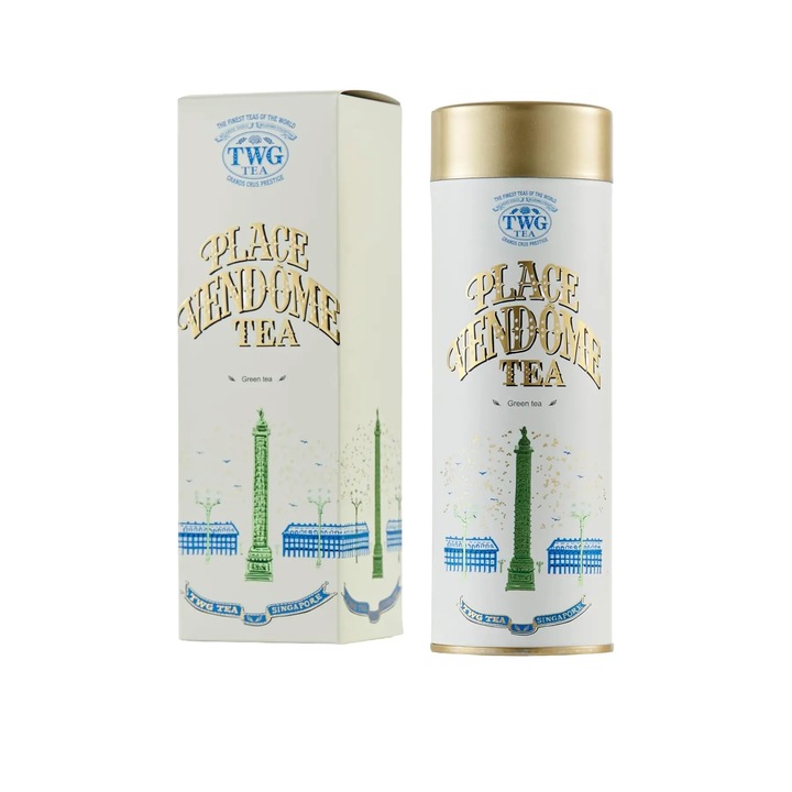 TWG Tea prémium zöld tea, Place Vendome Haute Couture, őszibarack és narancs, fém doboz, 100 g