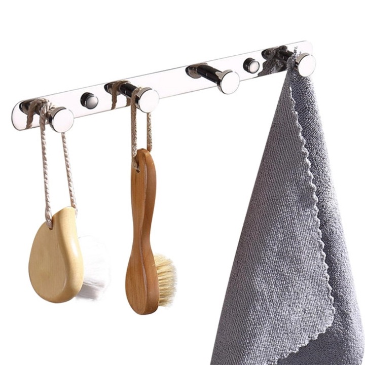 Cuier Axvxby fix cu 12 carlige, metal, argintiu, 30x2.5x4 cm