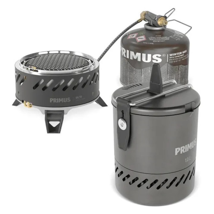 Set de gatit Ulti Stove System 1.0, PRIMUS, arzator radiativ cu presiune reglabila, oala 1 l, compact, cu husa de transport