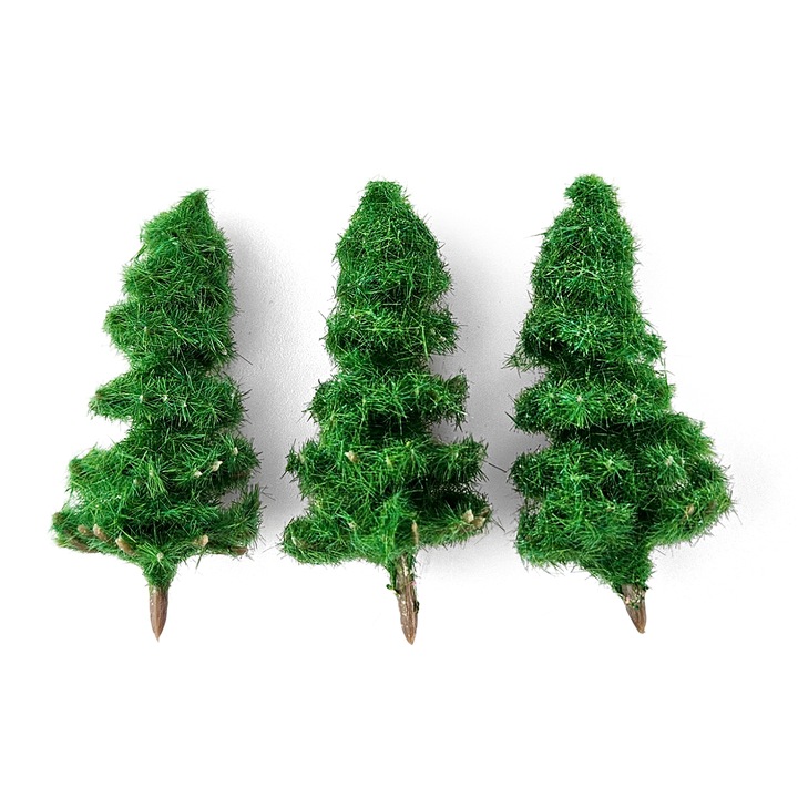 Set Mini Braduti Decorativi, Netuno, Fabricat Din Plastic De Inalta Calitate, Durabili Si Reutilizabili, Ideali Pentru Decoratiuni Mici, Nu Necesita Baterii, 6 x 6 x 6 cm, Verzi, 3 Buc