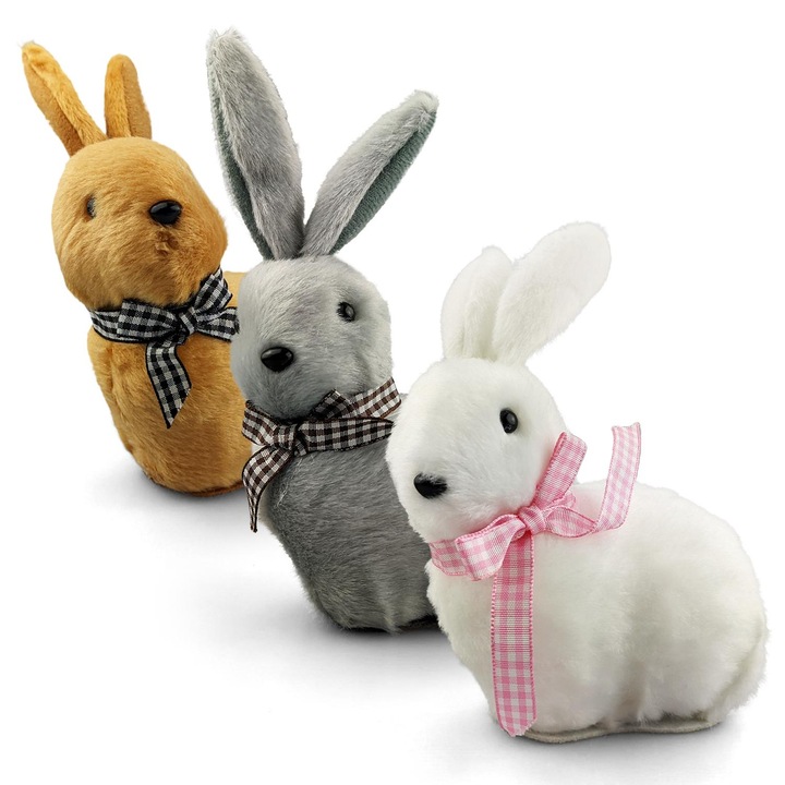 Set Figurine Decorative Animale, Netuno, Material Polistiren, Culoare Alb, Gri, Maro, Model Ondulat, 9.5 x 6.5 x 16 cm, Multicolor, 3 Buc