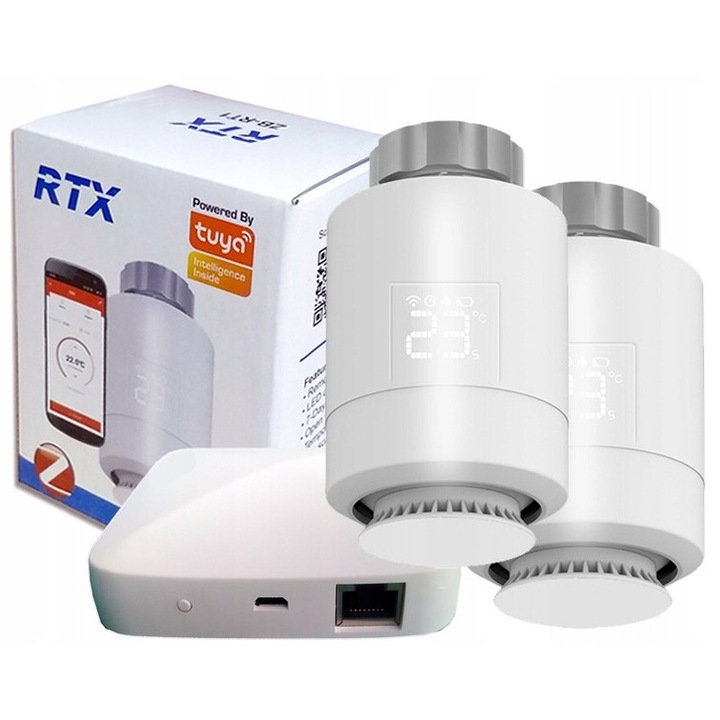 Комплект 2x Термостатна глава ZigBee RTX с LAN Tuya, 5-30°C, 55x94mm, 8,5x9x2,2cm