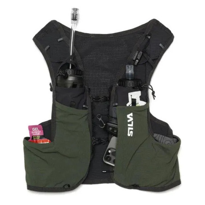 Vesta alergare Silva, Strive Fly, cu buzunare multiple, negru/verde, M