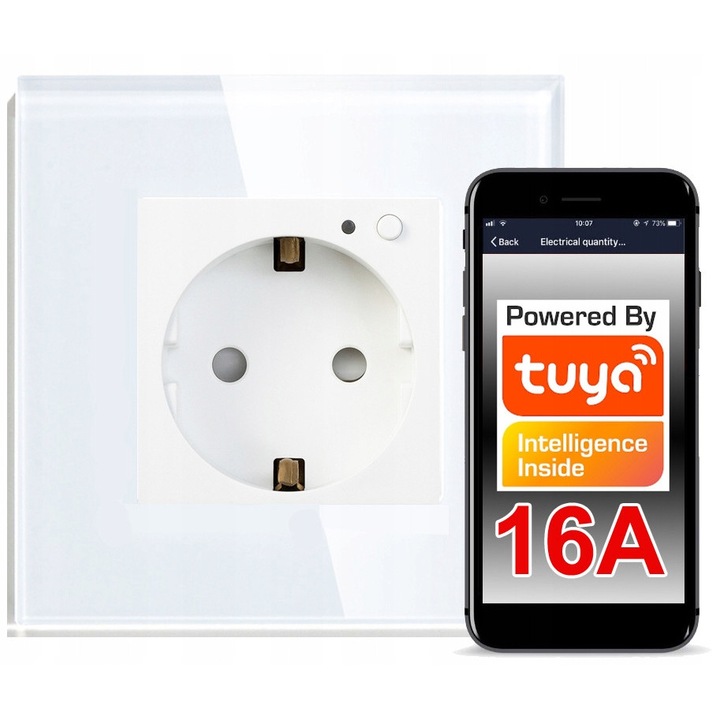 Gniazdko inteligent WiFi 16A cu masurare energie, RTX, sticla, 86x86x4cm, set