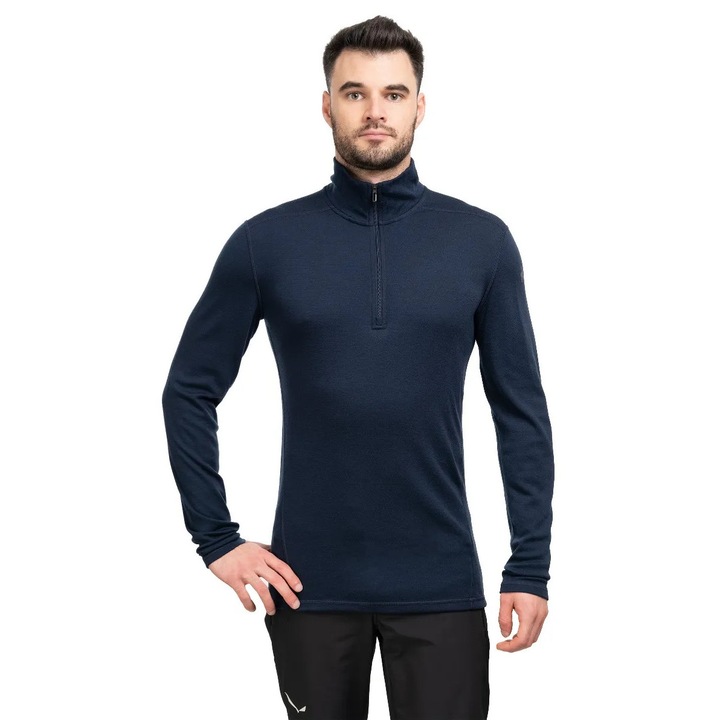 Bluza sport barbati Smartwool Classic Thermal, lana merinos, guler inalt, albastru inchis, 2XL INTL
