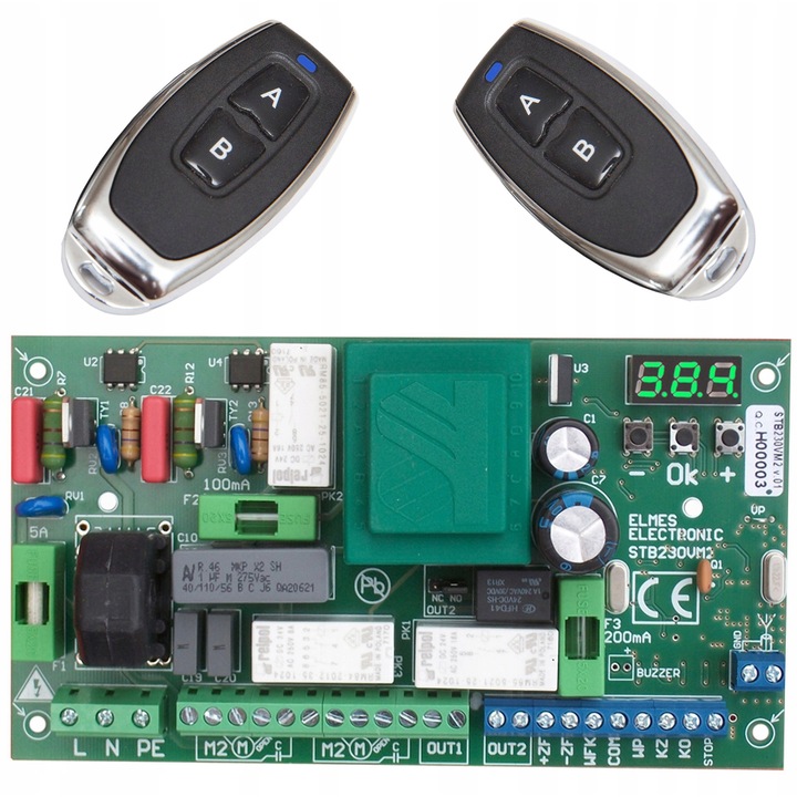 Kit Control Poarta 230V AC Elmes cu 2 Telecomenzi U2T, Functii Avansate, Codificare KEELOQ, Dimensiuni Compacte