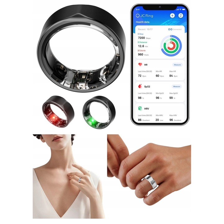Inel inteligent JC, titan, marimea 13, monitorizare sanatate, culoare neagra