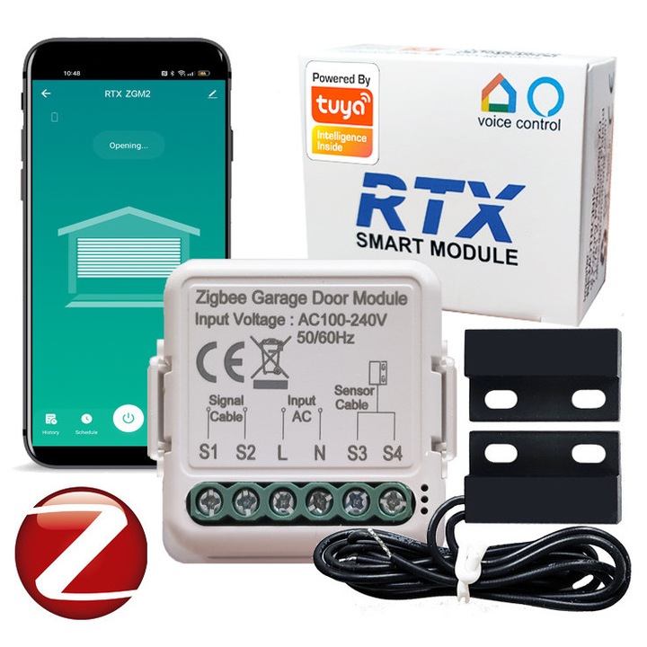 Modul Control Poartă Garaj Zigbee Tuya Smart, Senzor Contact, 230V AC, Dimensiuni Compcte