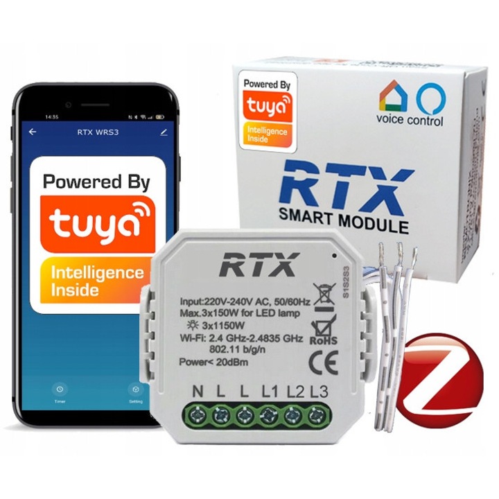 ZigBee 3 áramkörös vezérlő, RTX, 3x1125W, Bluetooth, szabványos 60mm méretek