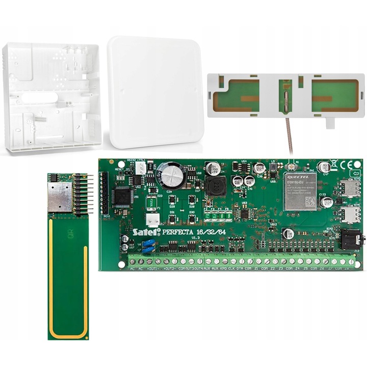 Kit Alarm SATEL Perfecta 64 M 2G/4G cu Modul RF și Carcasă OPU-4 P, 8 intrări, albastru