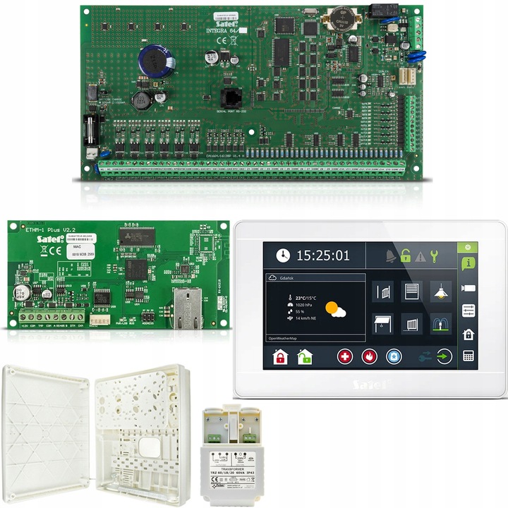 Sistem de alarmă SATEL Integra 64, touch screen 7", modul Ethernet, cutie antiefracție
