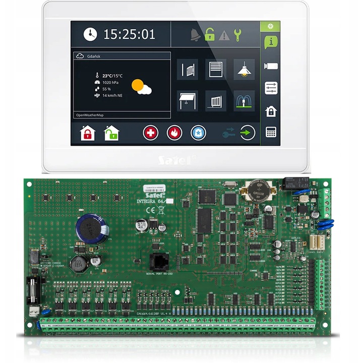 Sistem alarmă SATEL Integra 64, set complet, tastatură tactilă 7", 16-64 intrări/ieșiri, 32 zone