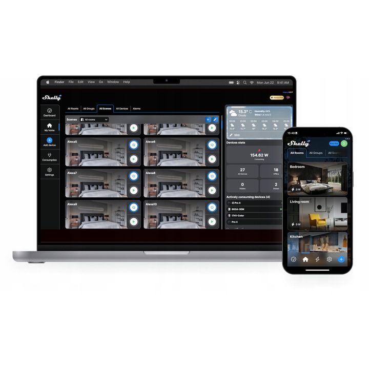 Pilot inteligent Shelly BLU, control Zigbee și Bluetooth, design compact, culoare albă