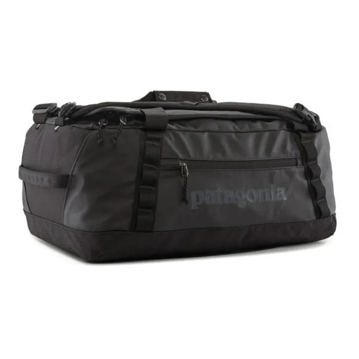 Patagonia Black Hole Duffel 40L utazótáska, vízálló, újrahasznosított anyagokból, 10kg-os kabinméret, fekete színű