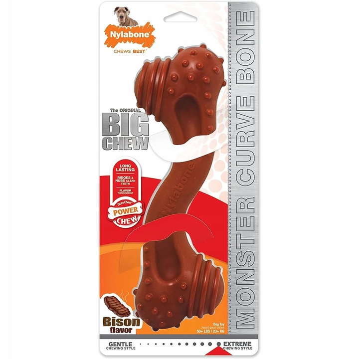 Nylabone Extreme Monster Bone XXL, jucărie rezistentă pentru câini mari, aroma carne de vită, 235x81x57mm
